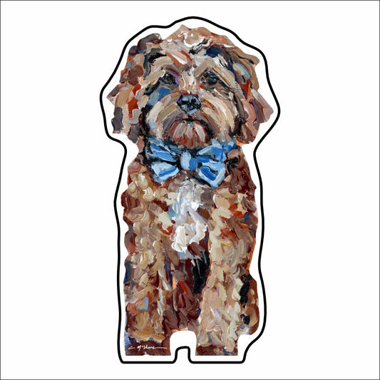 CMS-865-C10 Cavapoo Red with Blue Bow Button | 0.125Acrylic Button | Case of 10