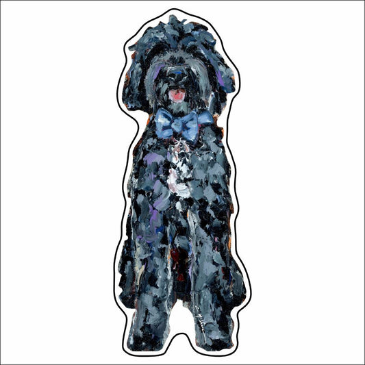 CMS-901-C10 Goldenoodle Black With Blue Bow Button | 0.125Acrylic Button | Case of 10