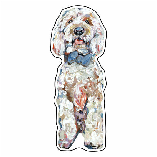 CMS-903-C10 Goldendoodle Blue Bow Button | 0.125Acrylic Button | Case of 10