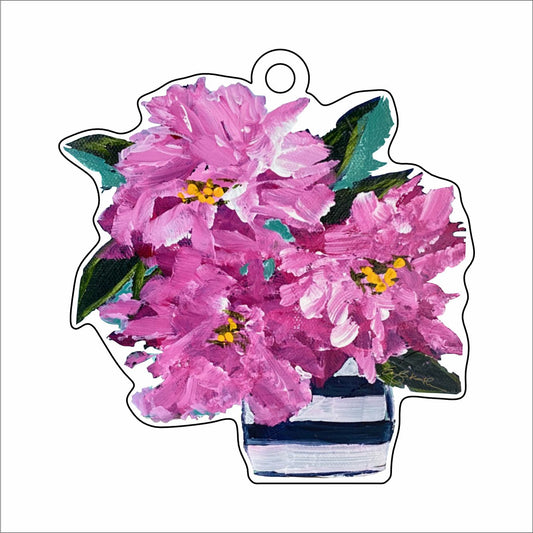 CNJ-006 Rhododendron Navy Striped Vase Ornament | 0.25Acrylic Ornament |