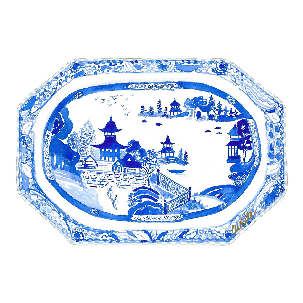 Blue & White Watercolor Tray | 0.75in. Acrylic Cutout 5x7 | Single