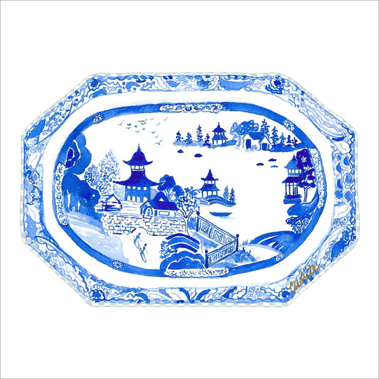 Blue & White Watercolor Tray | 0.75in. Acrylic Cutout 5x7 | Single