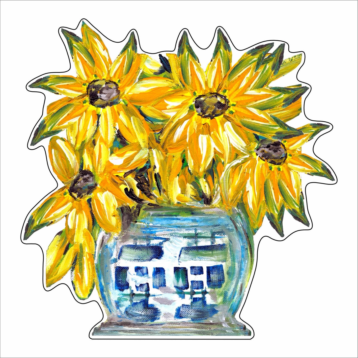 EPR-006  Black Eyed Susans in Ginger Jar Door Hanger | 0.75Acrylic Contour |