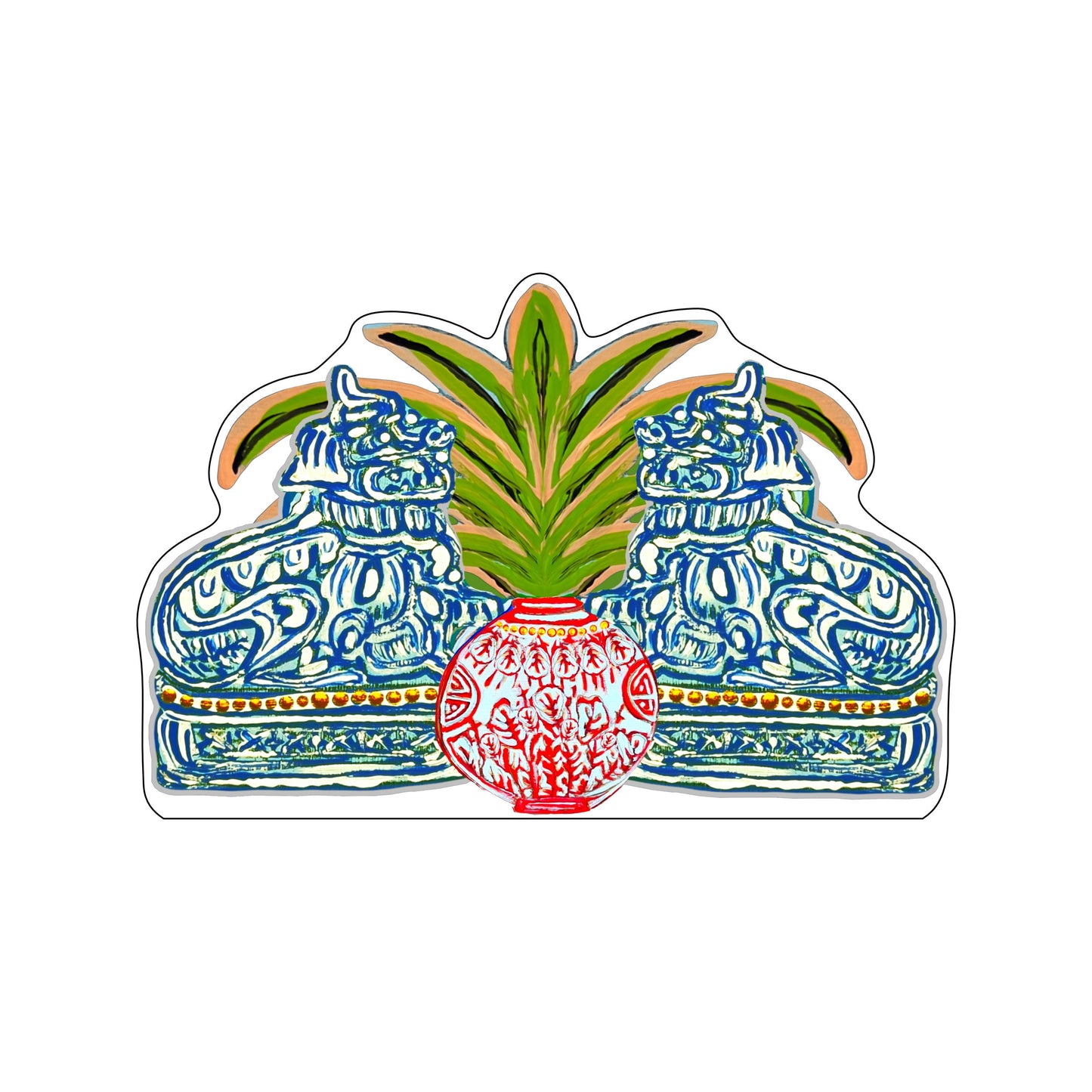 EPR-008 Red & Blue Foo Statue | 0.75Acrylic Contour