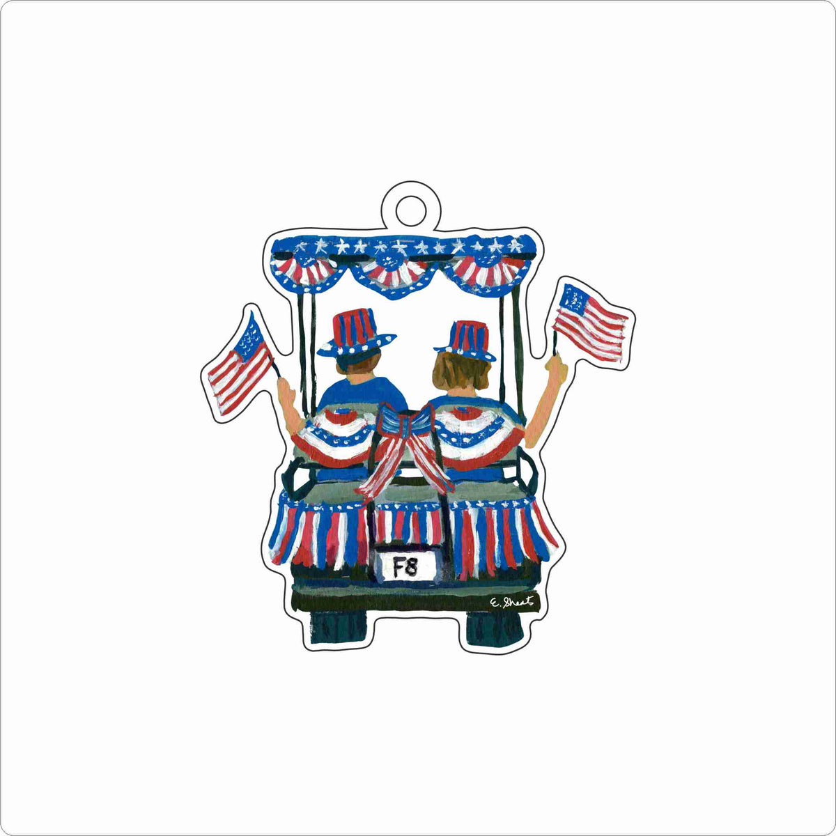 ESA-038 Figure 8 Island 4th July Cart Ornament | 0.25Acrylic Ornament