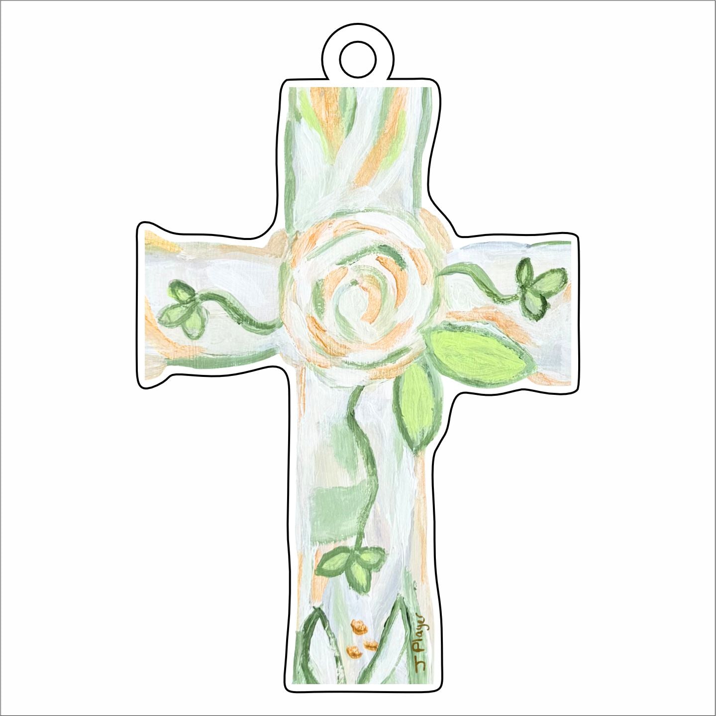 JPA-026 Green and White Cross to Faith Ornament | 0.25in. Acrylic Ornament |
