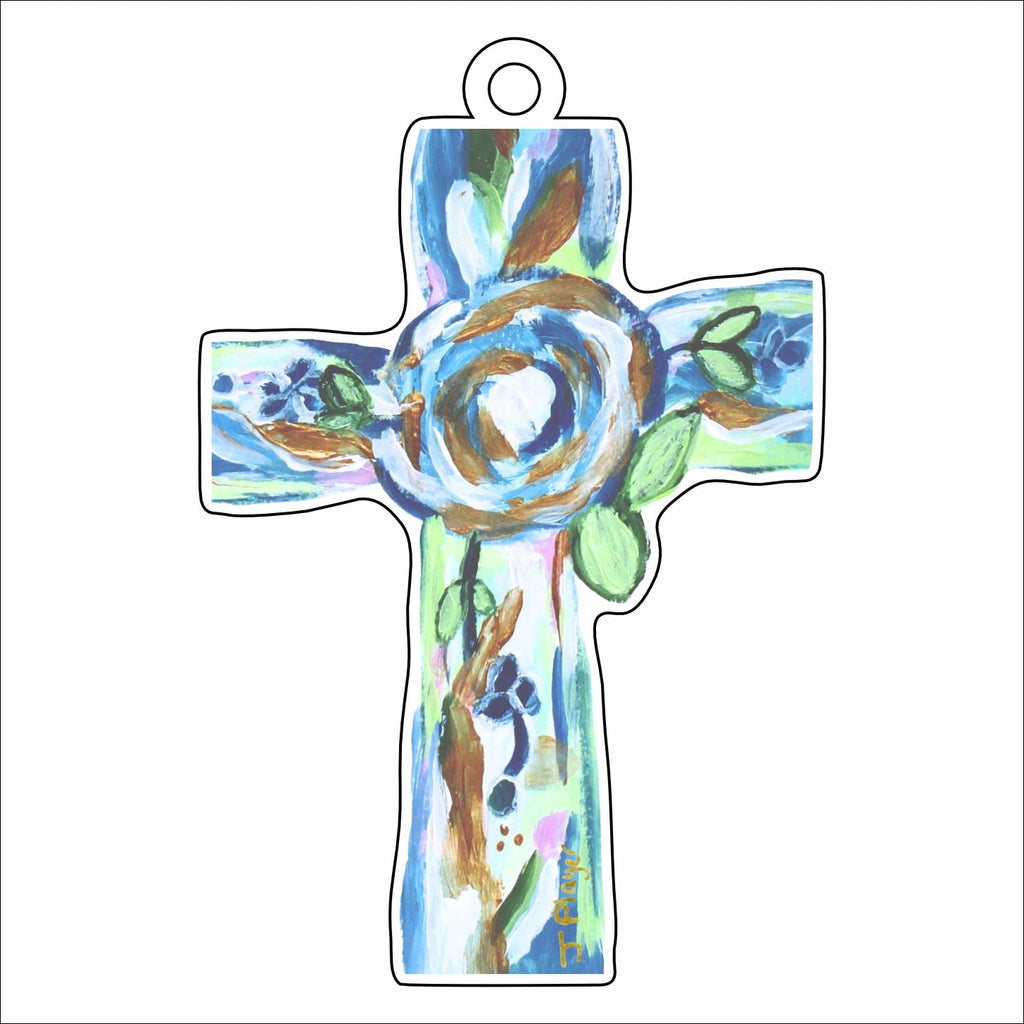JPA-027 Blue and Green Cross to Hope Ornament | 0.25in. Acrylic Ornament |