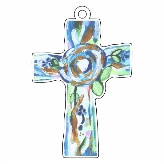 JPA-027 Blue and Green Cross to Hope Ornament | 0.25in. Acrylic Ornament |