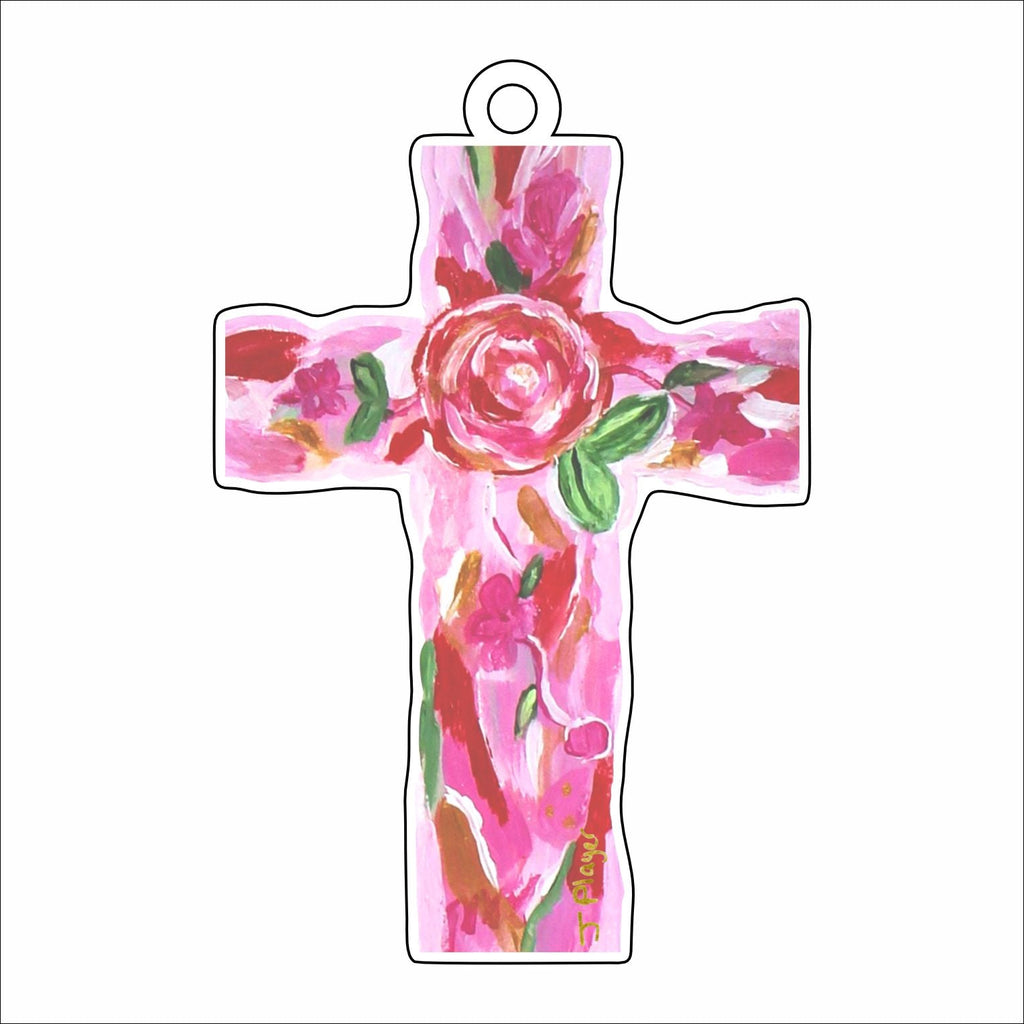 JPA-28 Pink Cross to Love Ornament | 0.25in. Acrylic Ornament |