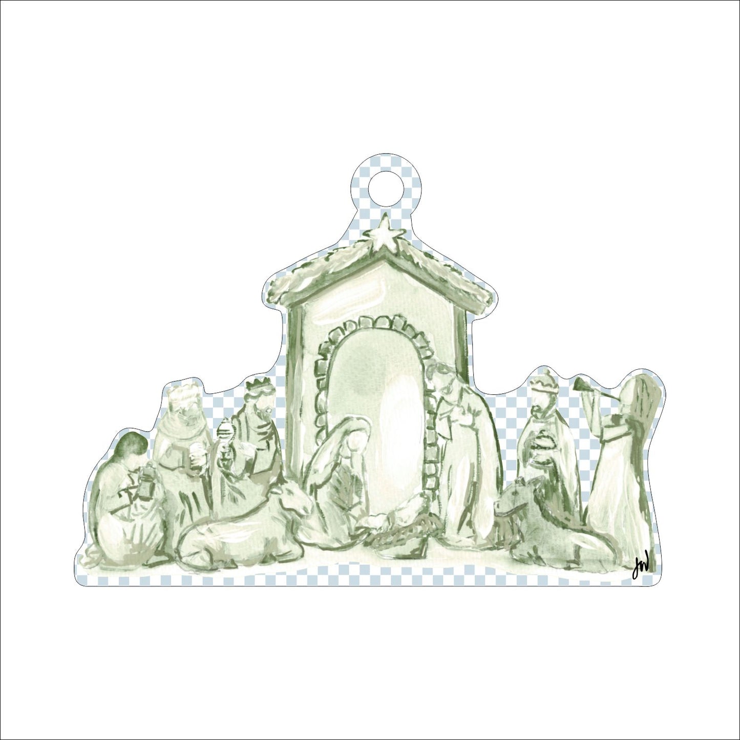JWL-020 Green Nativity Ornament | 0.25in. Acrylic Ornament | Case (any 10+)