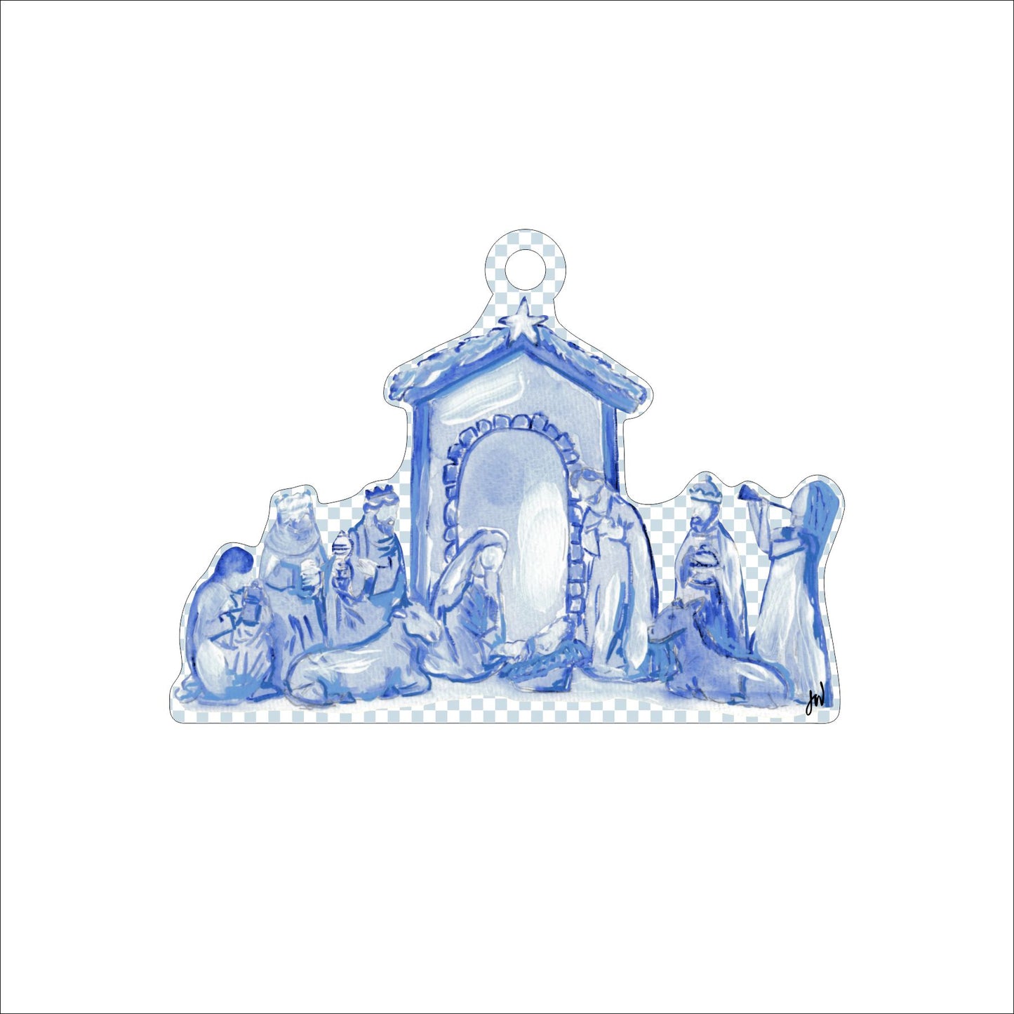 JWL-021 Blue Nativity Ornament | 0.25in. Acrylic Ornament | Single