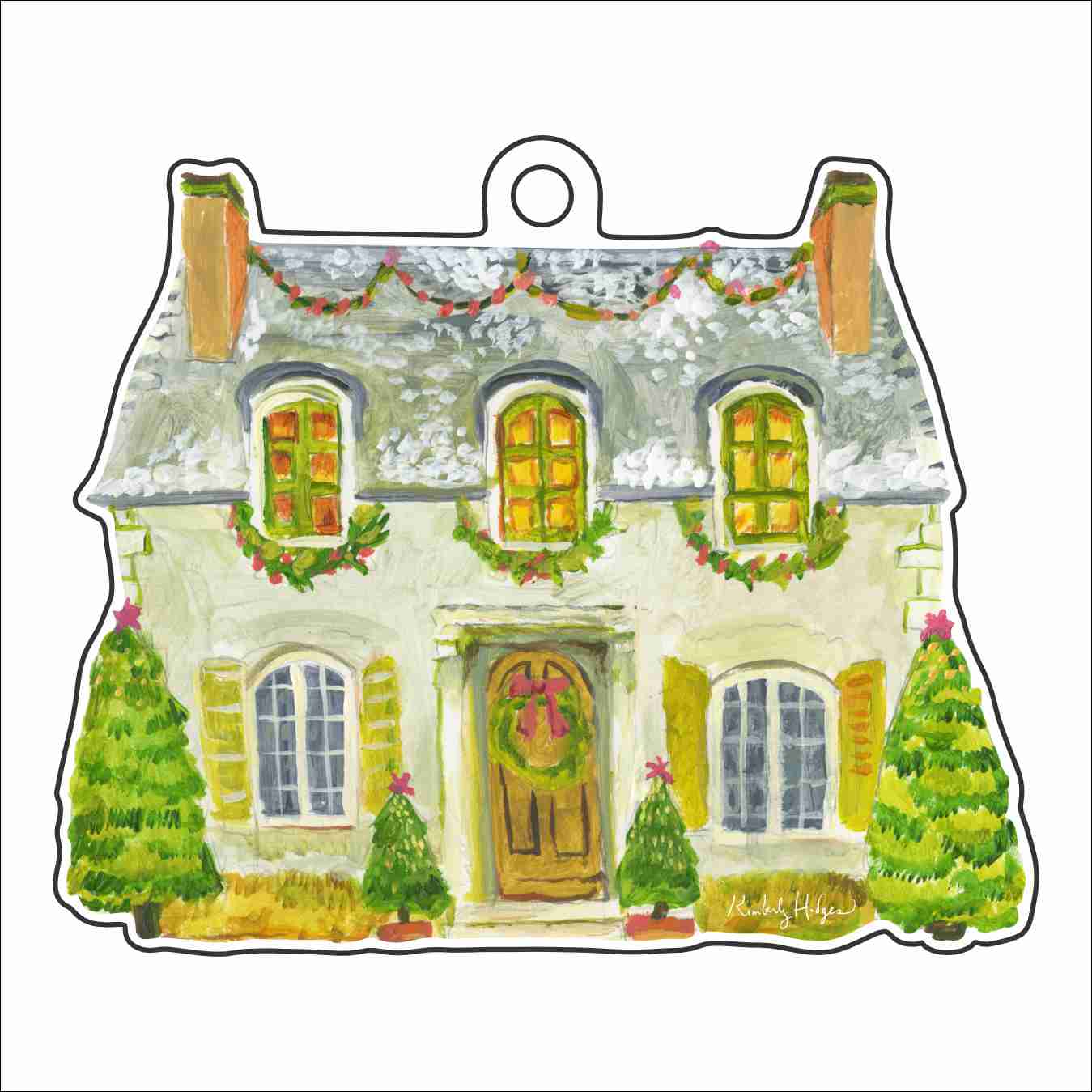 Christmas Cottage Ornament & Ribbon | 0.25in. Acrylic