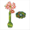 KHA-X003 Red Orange Amaryllis LG with Pinecone & Holly LG Stand | Acrylic Floral Bundle