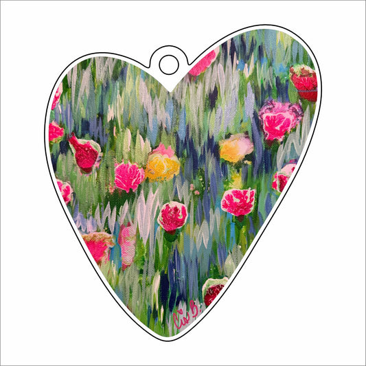 LBR-022 Red & Yellow Meadow Heart Ornament | 0.25Acrylic Ornament |