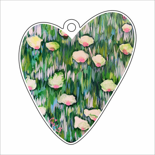 LBR-028 Yellow & Pink Meadow Heart Ornament | 0.25Acrylic Ornament | Case of 25