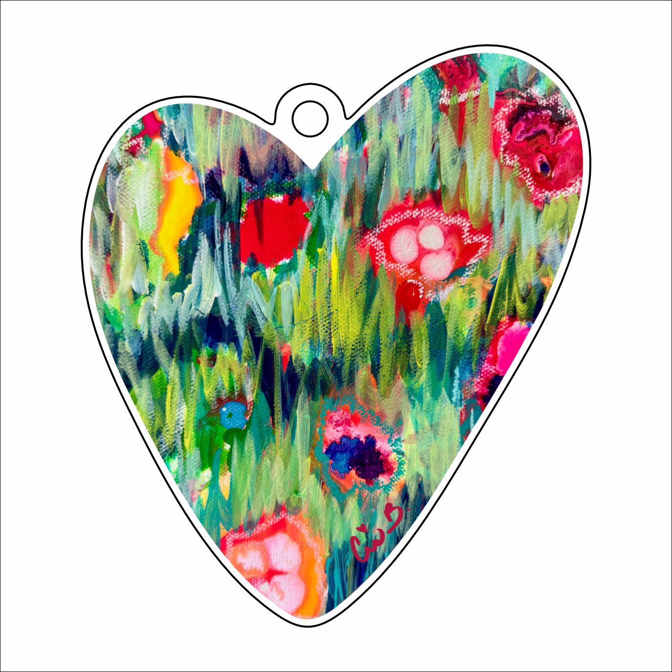 LBR-031 Pink Tulip Meadow Heart Ornament | 0.25Acrylic Ornament |