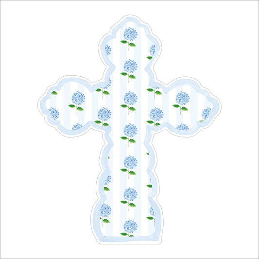 LCA-038 Cross Blue Hydrangea Stripe | 0.75in. Acrylic Cutout | Case (any 10+)