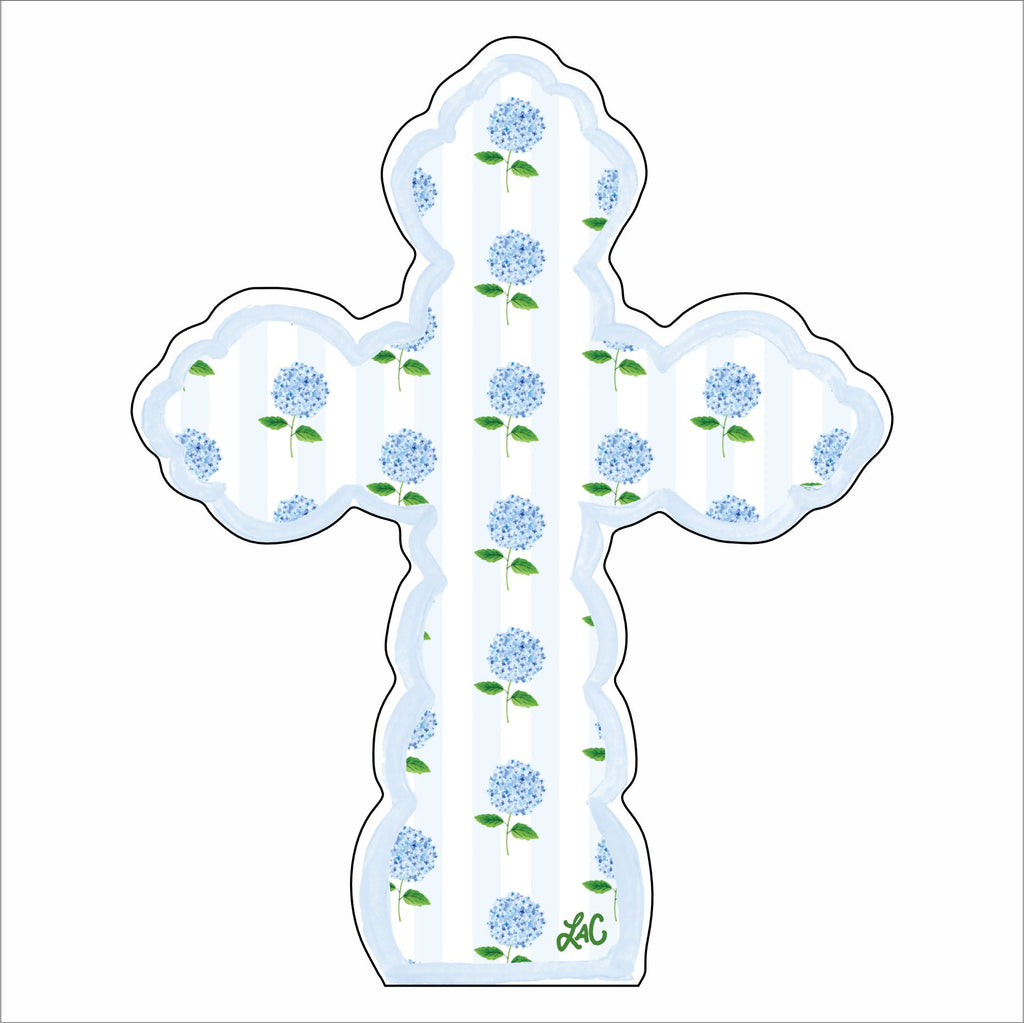 LCA-038 Cross Blue Hydrangea Stripe | 0.75in. Acrylic Cutout