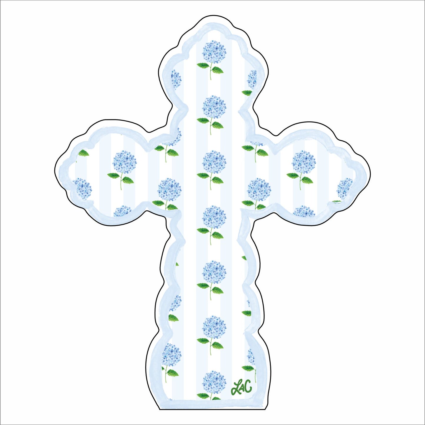 LCA-038 Cross Blue Hydrangea Stripe | 0.75in. Acrylic Cutout