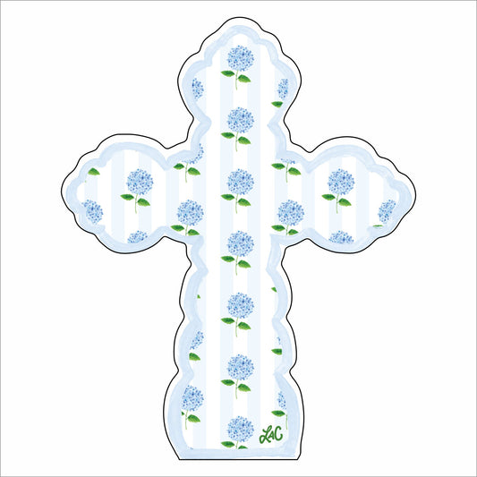 LCA-038 Cross Blue Hydrangea Stripe | 0.75in. Acrylic Cutout