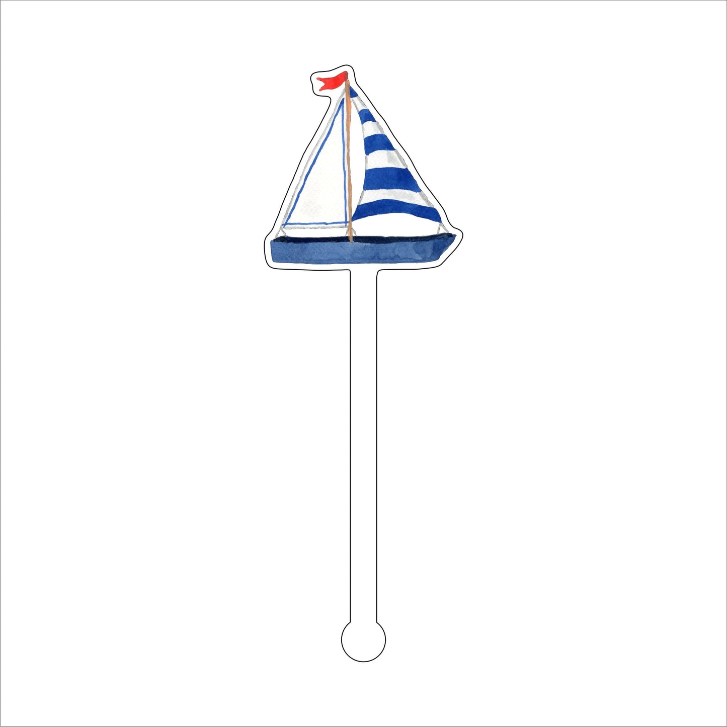 Striped Sailboat | 0.125in. Acrylic Drink Stirrer | Case of 25