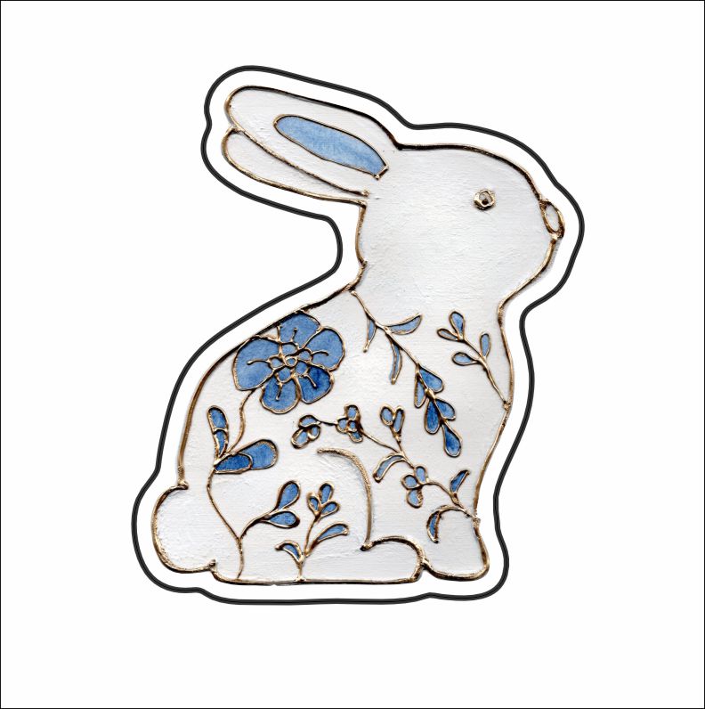 LFA-121 Blue Chinoiserie Bunny Magnet | 0.125Acrylic Magnet |