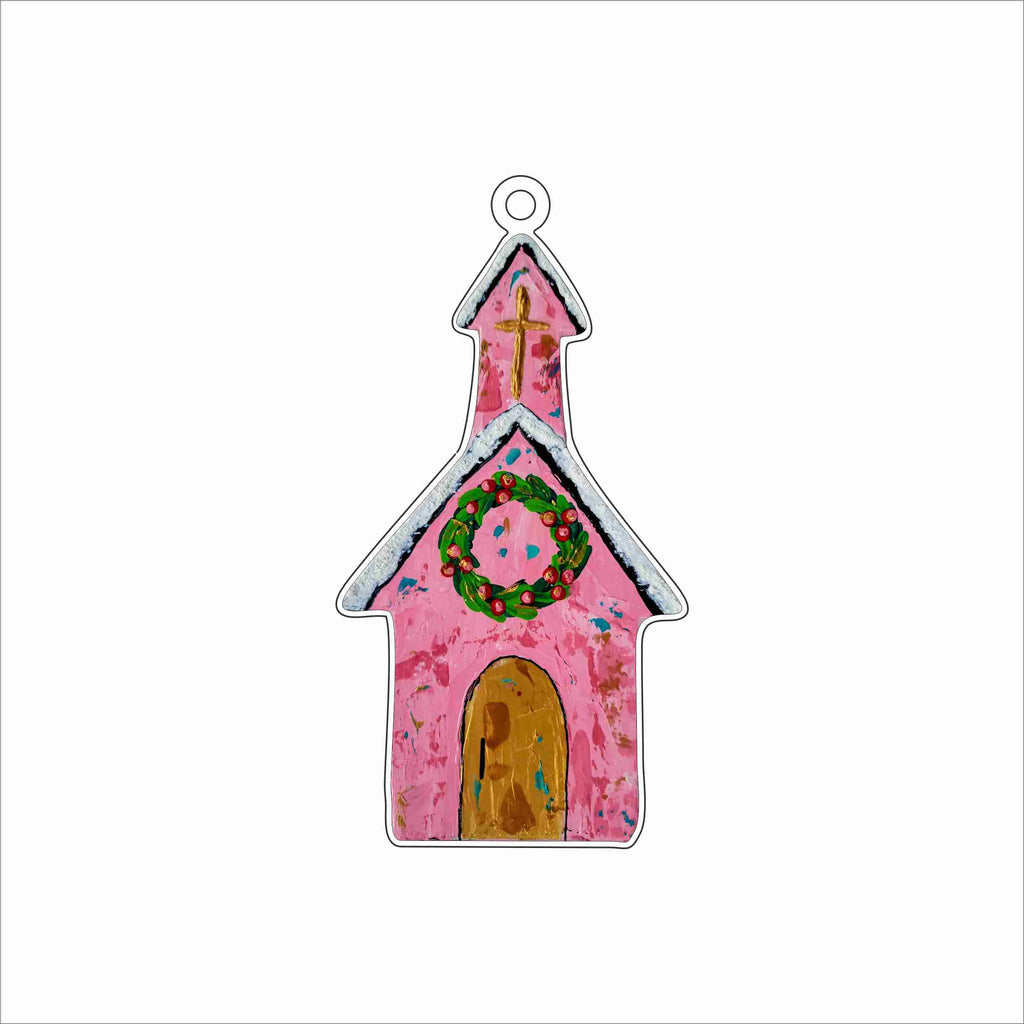 LNS-003 Pink Winter Church Ornament | 0.25Acrylic Ornament