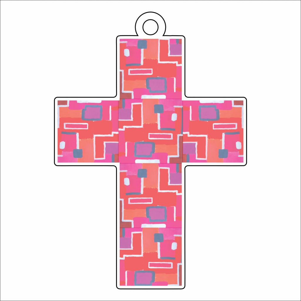 MBA-010 Pop of Pink Cross Ornament | 0.25in. Acrylic Ornament | Mix and  Match (any 10+)