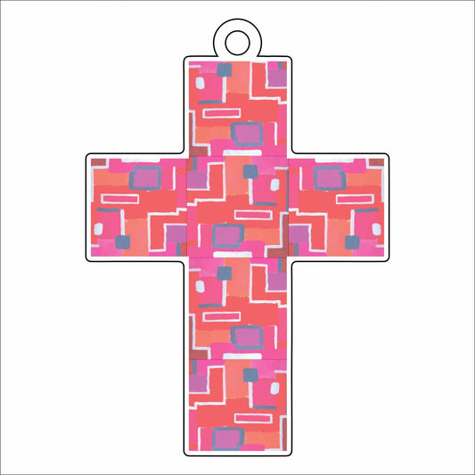 MBA-010 Pop of Pink Cross Ornament | 0.25in. Acrylic Ornament | Mix and  Match (any 10+)