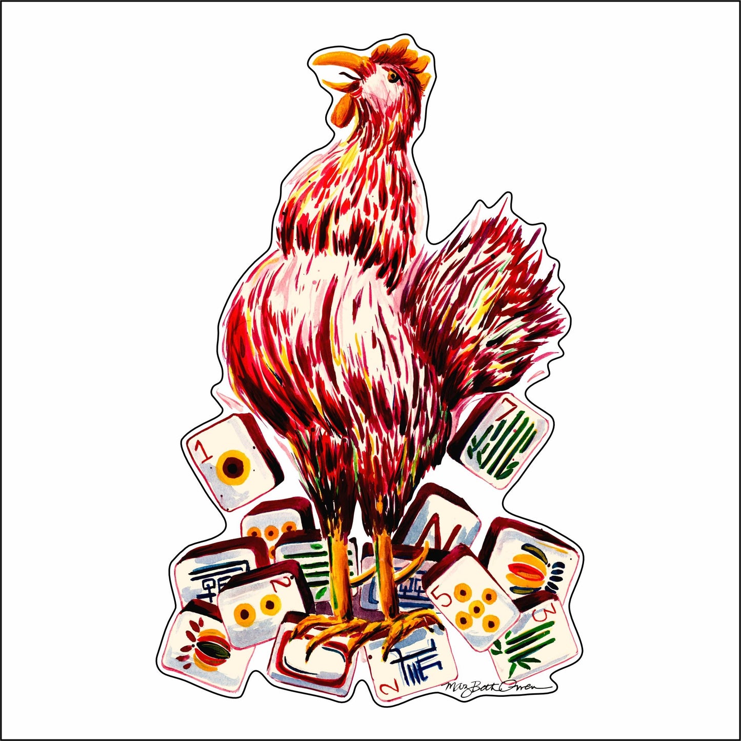 MBO-001 The Mahjong Gamecock | 0.75in. Acrylic Contour |