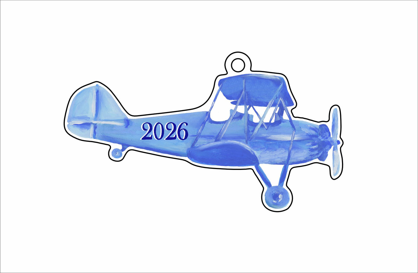 MEG-030 Blue Plane Ornament | 0.25Acrylic Ornament & Ribbon