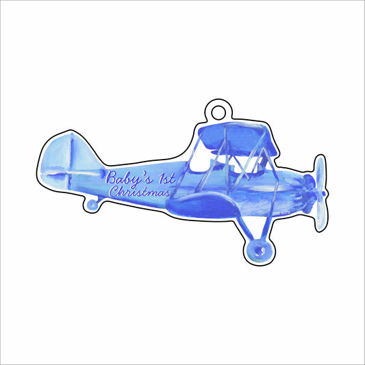 MEG-053 Baby's 1st Christmas Blue Ornament | 0.25Acrylic Ornament & Ribbon |