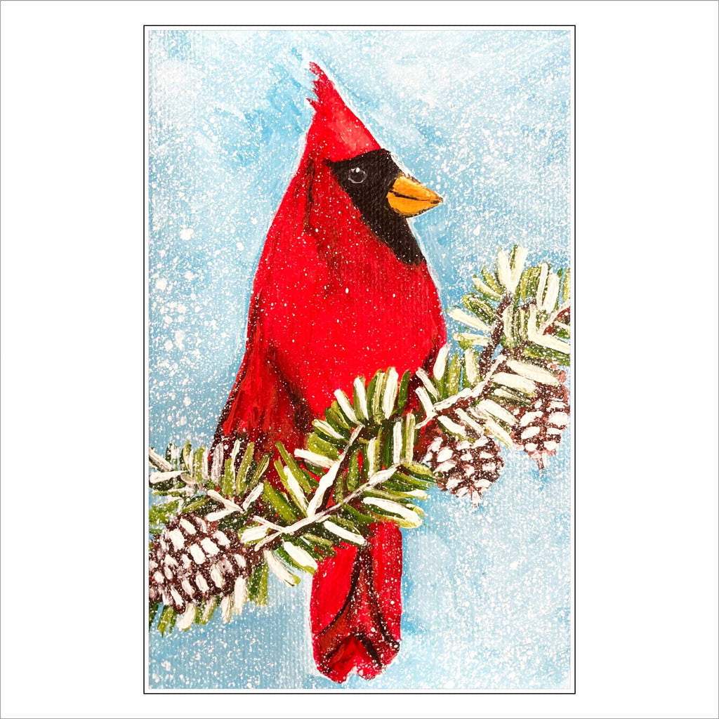 MHE-010 Red Bird in Pine | 0.75in. Acrylic Contour |