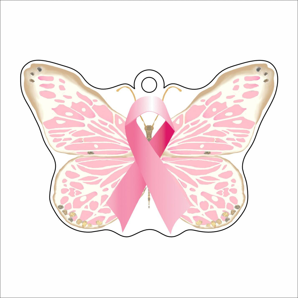 MKD-057 Breast Cancer Butterfly Ornament | 0.25in. Acrylic Ornament | Case of 100