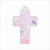 MKD-105 Pink Floral Scalloped Cross Ornament | 0.25Acrylic Ornament