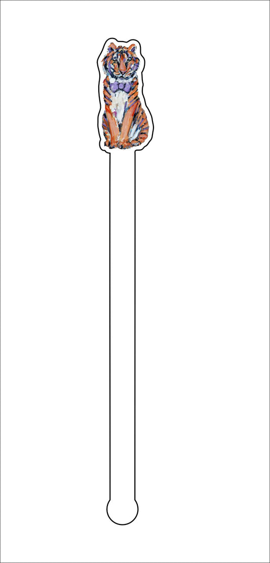 CMS-551-C4 Purple and Orange Bow Tie Tiger Drink Stirrer Set| 0.125Acrylic Stirrer | Set of 4