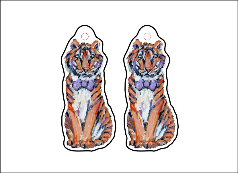 CMS-535-C10 Purple and Orange Bow Tie Tiger Earring  | 0.125Acrylic Earrings | Set of 10