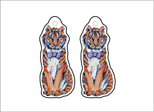 CMS-535-C10 Purple and Orange Bow Tie Tiger Earring  | 0.125Acrylic Earrings | Set of 10