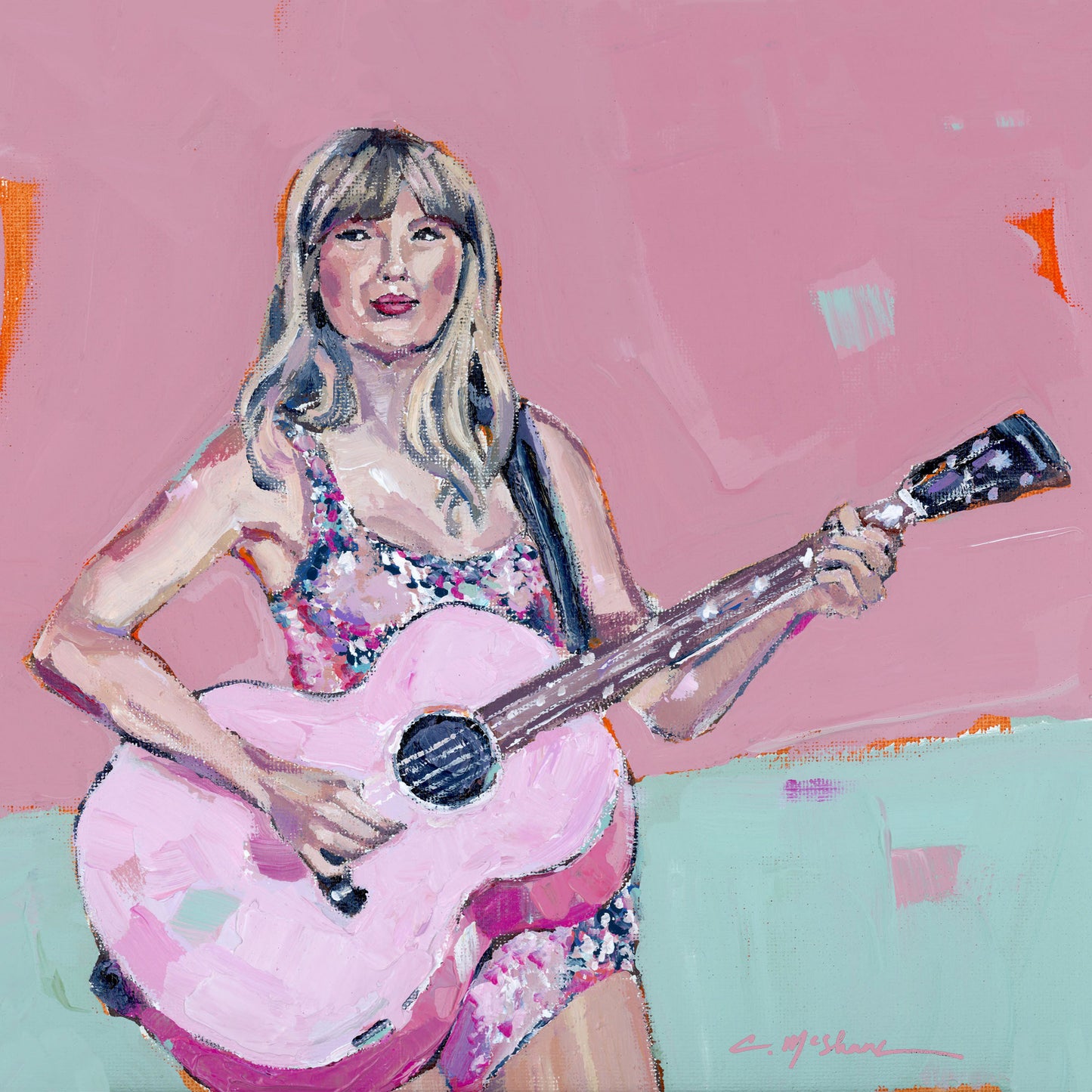 Taylor Swift Pink Guitar 5.5x5.5 | 0.75in. Acrylic Cutout | Case Bundle any 10+ (Pack of 1)