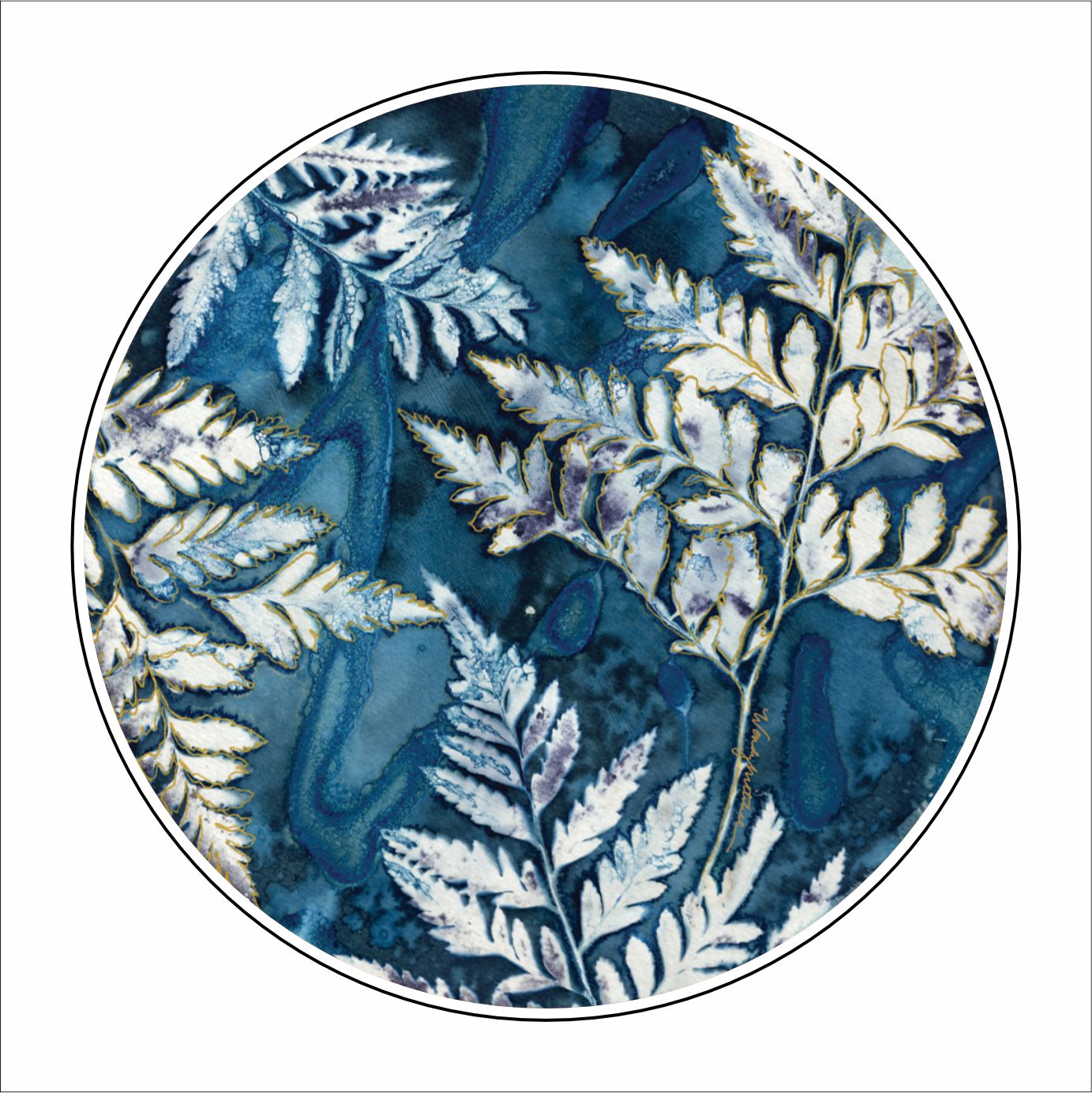 WMA-002 Blue Ferns Coasters | 0.25in. Acrylic Coaster | (Set of 4)