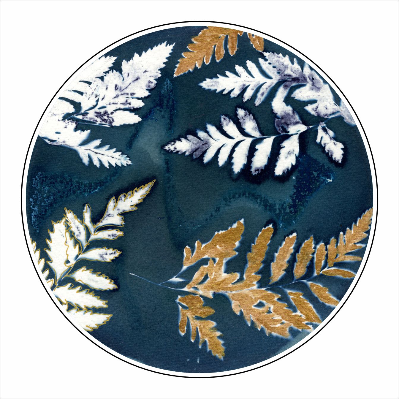 WMA-003 Navy & Gold Ferns Coasters | 0.25in. Acrylic Coaster | (Set of 4)