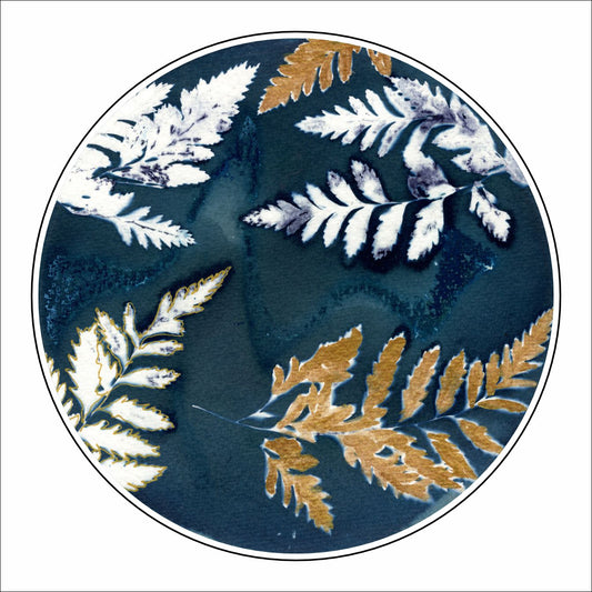 WMA-003 Navy & Gold Ferns Coasters | 0.25in. Acrylic Coaster | (Set of 4)